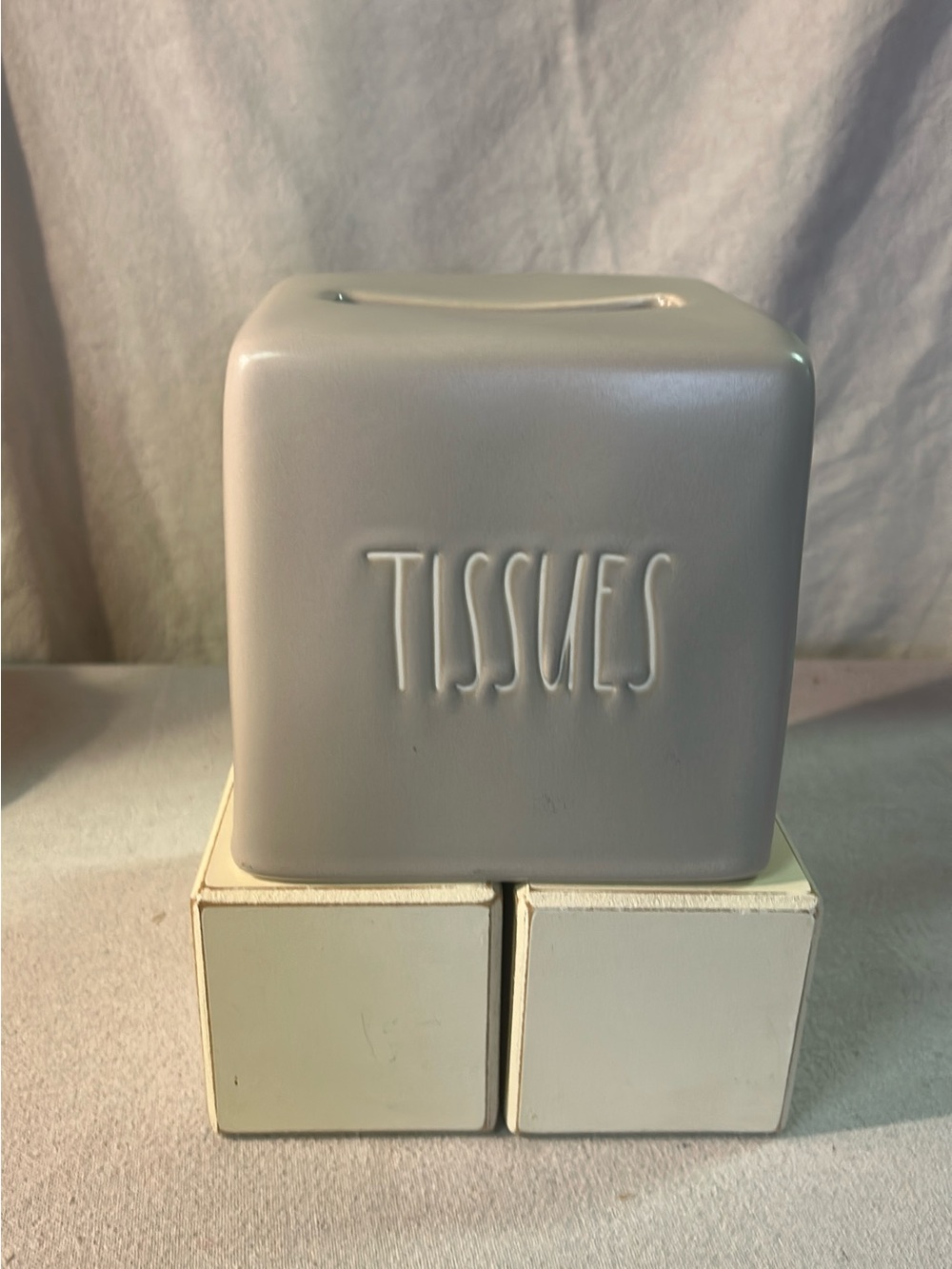Rae Dunn Gray Ceramic Tissue Cover with Embossed TISSUES